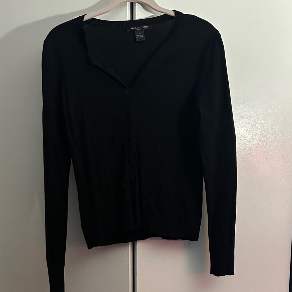 August silk Black Button-Up Cardigan